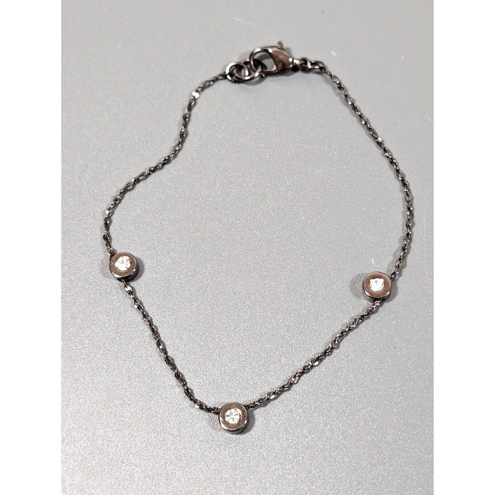Gunmetal Gray Crystal Station Bracelet 7.5 in Whimsigoth Dark Glam Y2K